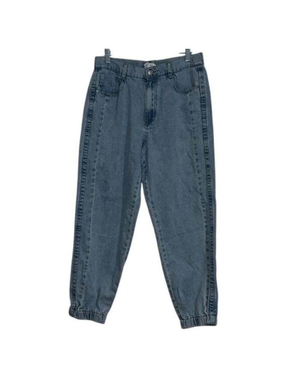 Forever 21 Womens Light Blue Denim Jogger Pants Elastic Cuffs Size L